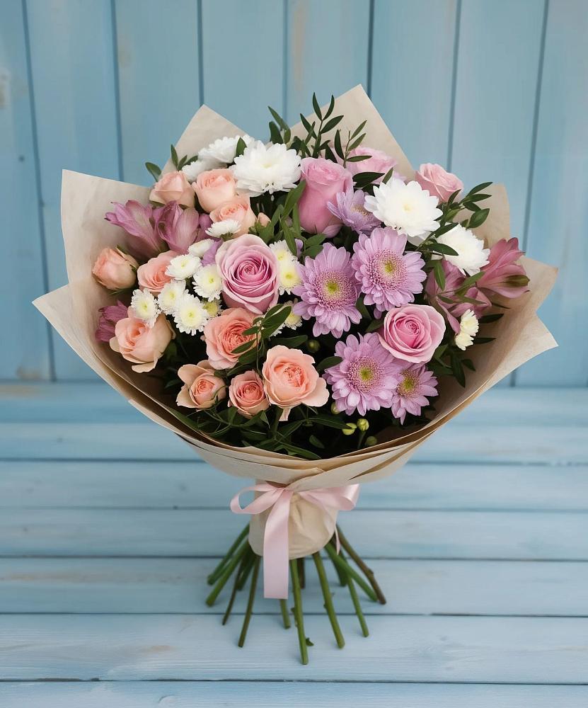 Букет цветов из: Хризантемы, Розы и Альстромерии в Прокопьевске