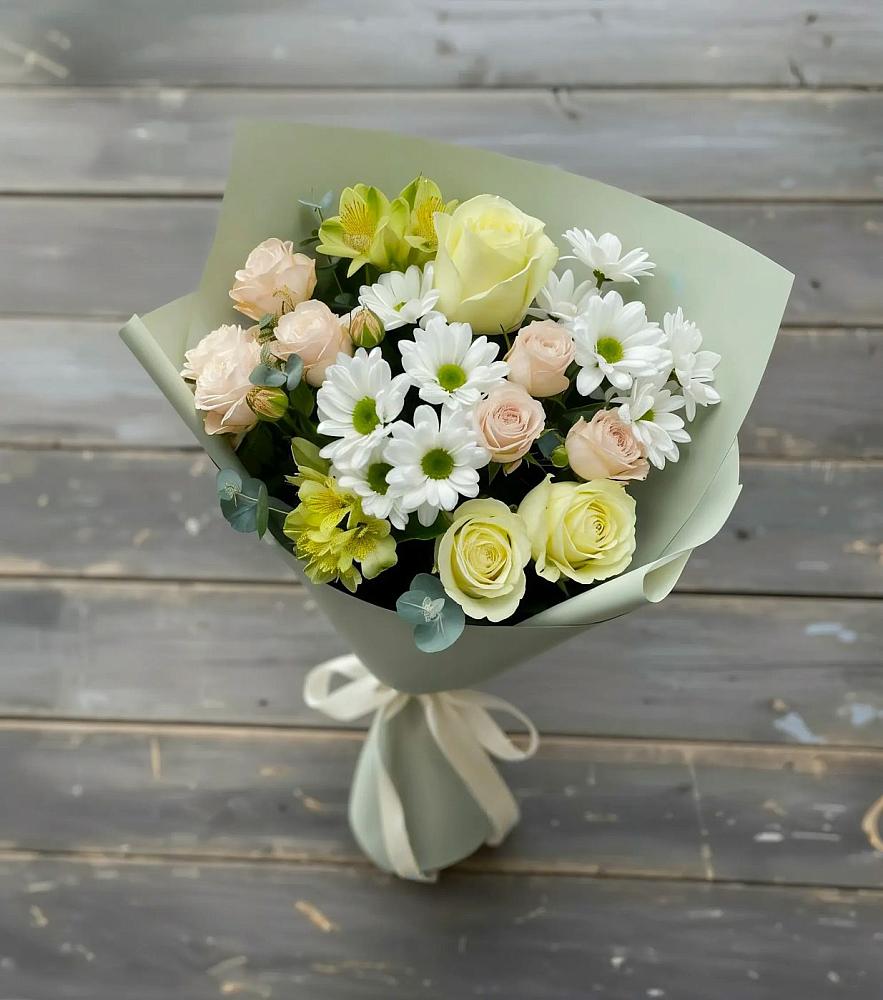 Букет цветов из: Альстромерии, Розы и Хризантемы в Прокопьевске