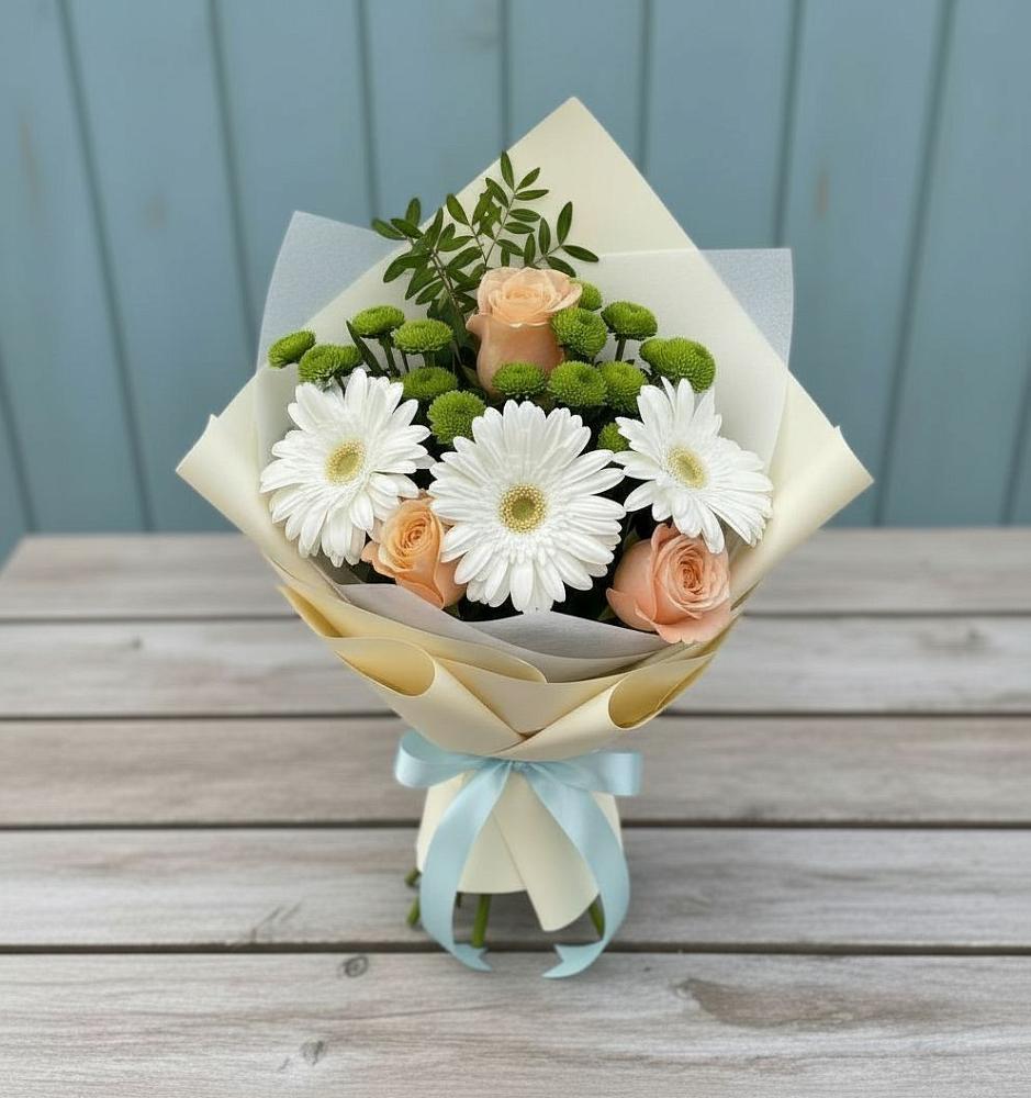 Букет цветов из: Герберы, Розы и Хризантемы в Прокопьевске