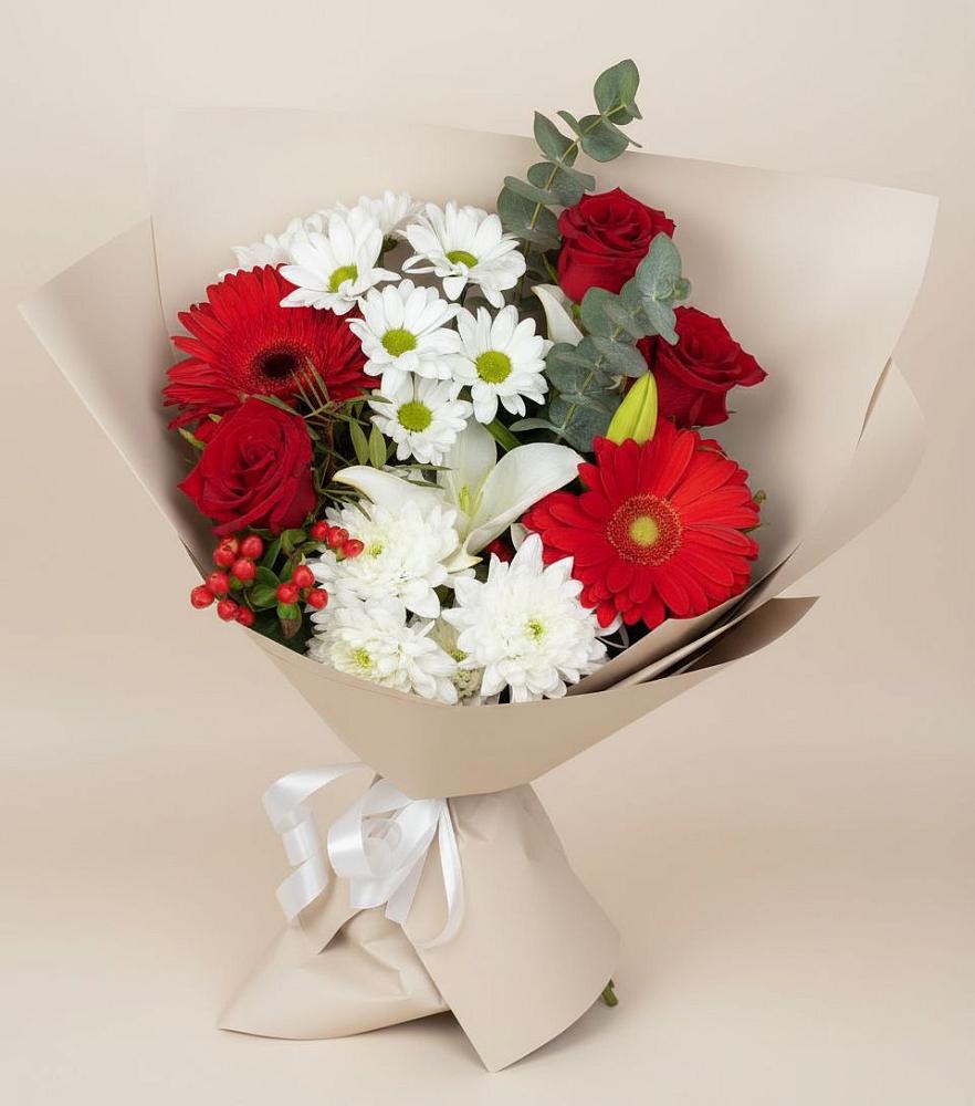 Букет цветов из: Розы, Хризантемы, Герберы и Лилии в Прокопьевске