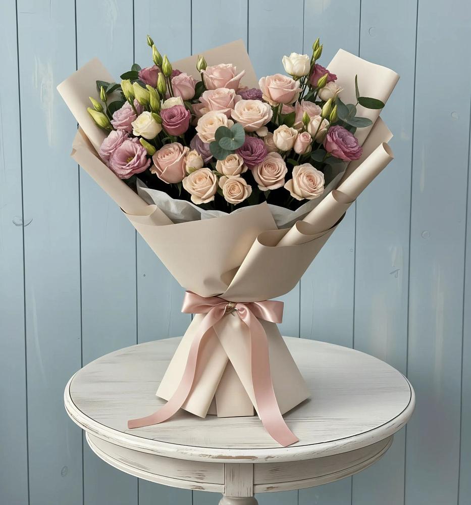 Букет цветов из: Розы и Лизиантусы в Прокопьевске