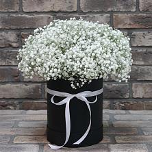 Цветочная композиция из Гипсофила в шляпной коробке в Прокопьевске